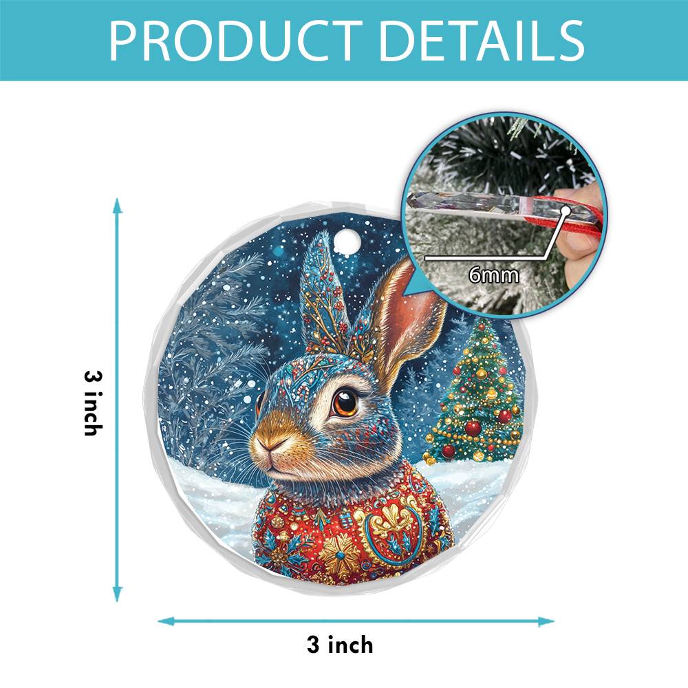 Beautiful Rabbit Christmas Night Design 2 Glass Ornament