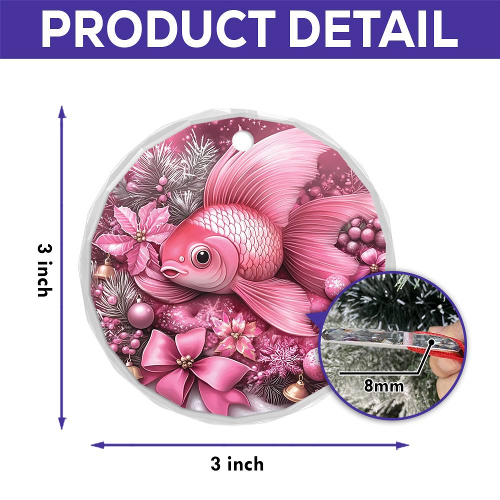 Goldfish Pink Christmas Design 3 Glass Ornament