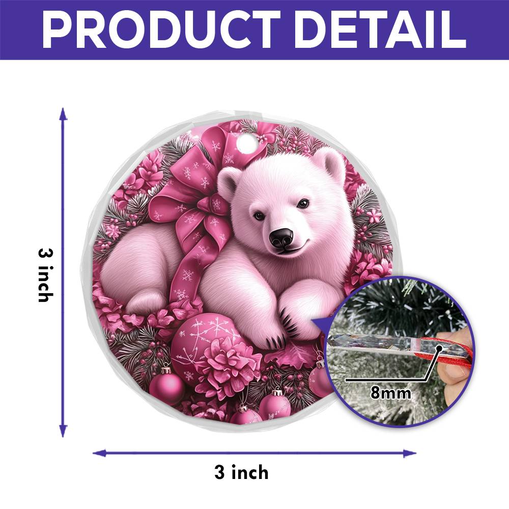 Pola Bear Pink Christmas Design 4 Glass Ornament