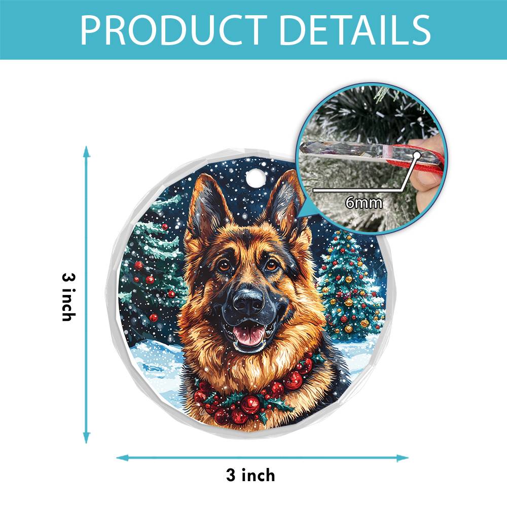 Beautiful Angus German Shepherd Dog Christmas Night Design 4 Glass Ornament