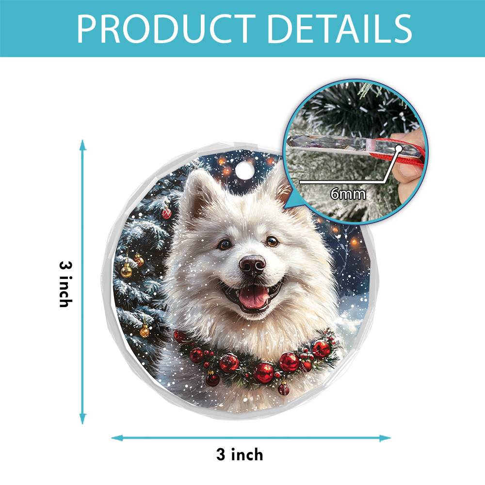 Beautiful Samoyed Dog Christmas Night Design 3 Glass Ornament