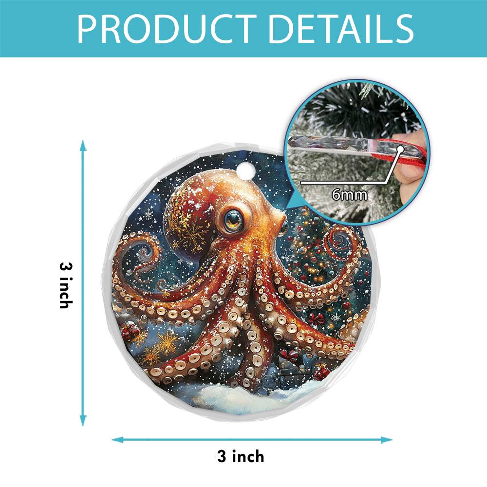 Beautiful Angus Octopus Christmas Night Design 2 Glass Ornament