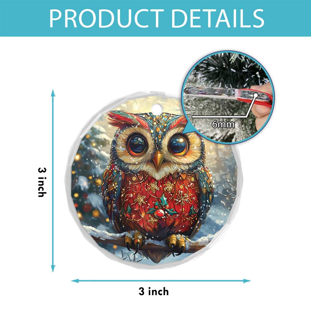 Beautiful Owl Christmas Night Design 1 Glass Ornament