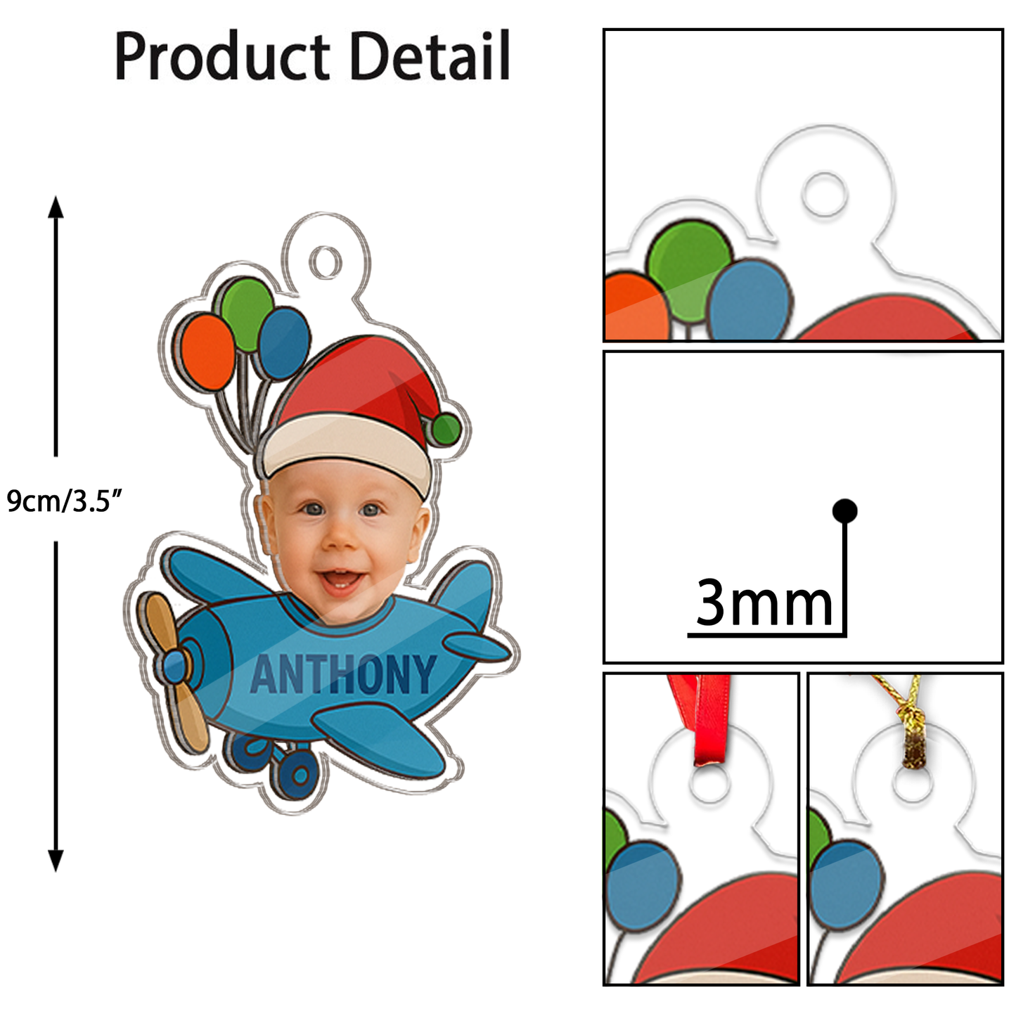Custom Photo Kids Airplane Ornament, Personalized Portrait Pilot Ornament, Photo Car Ornament, Custom Baby Gift, Funny Ornament