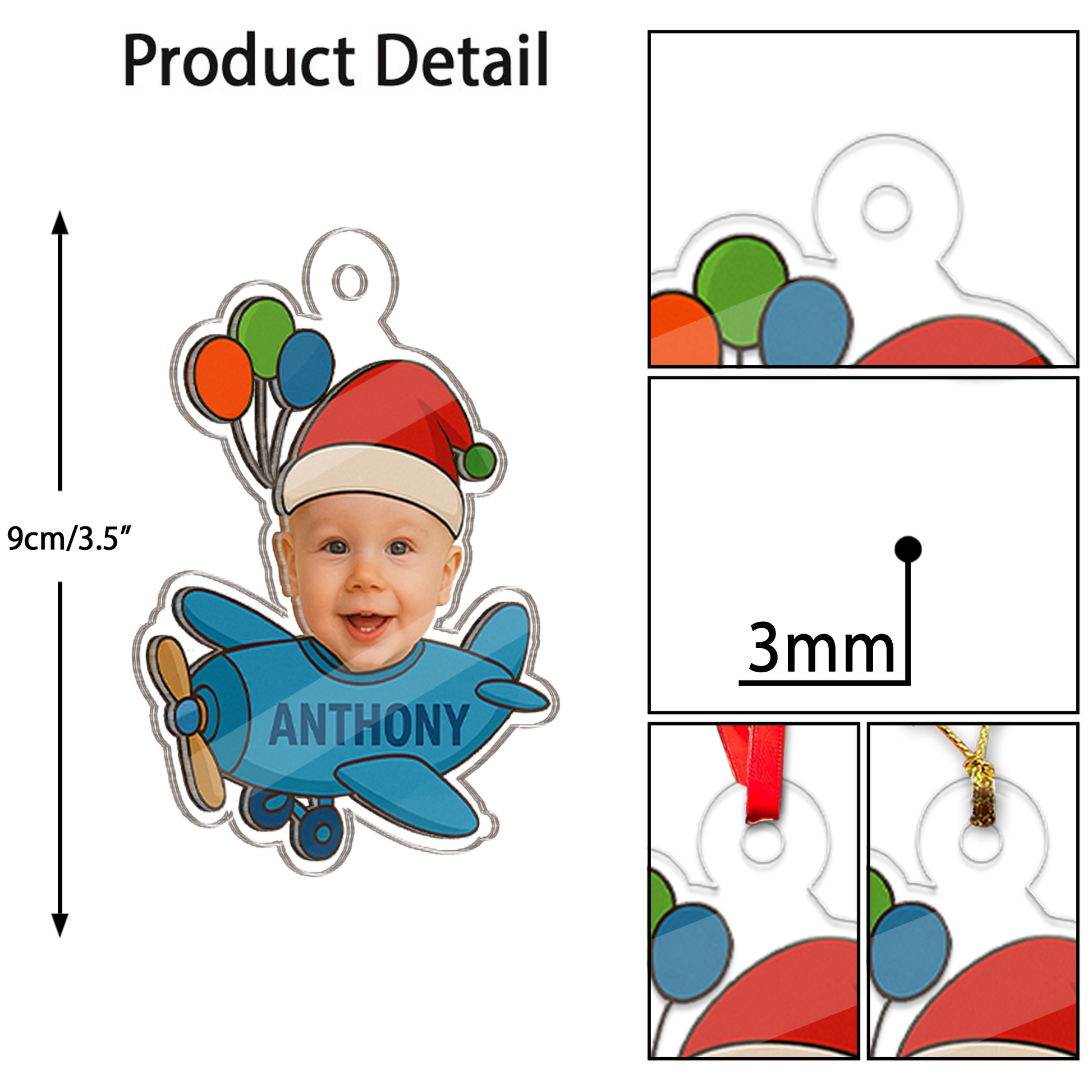 Custom Photo Kids Airplane Ornament, Personalized Portrait Pilot Ornament, Photo Car Ornament, Custom Baby Gift, Funny Ornament