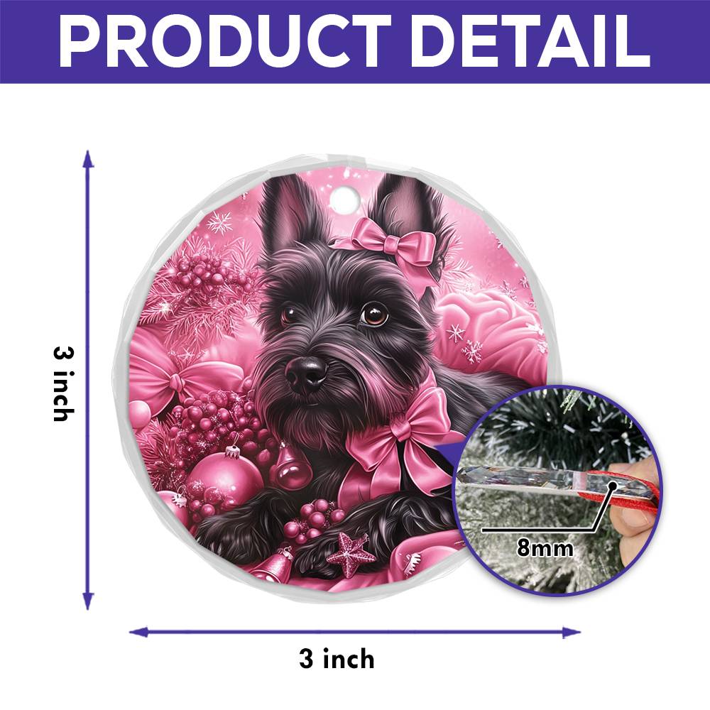 Scottish Terrier Dog Pink Christmas Design 1 Glass Ornament