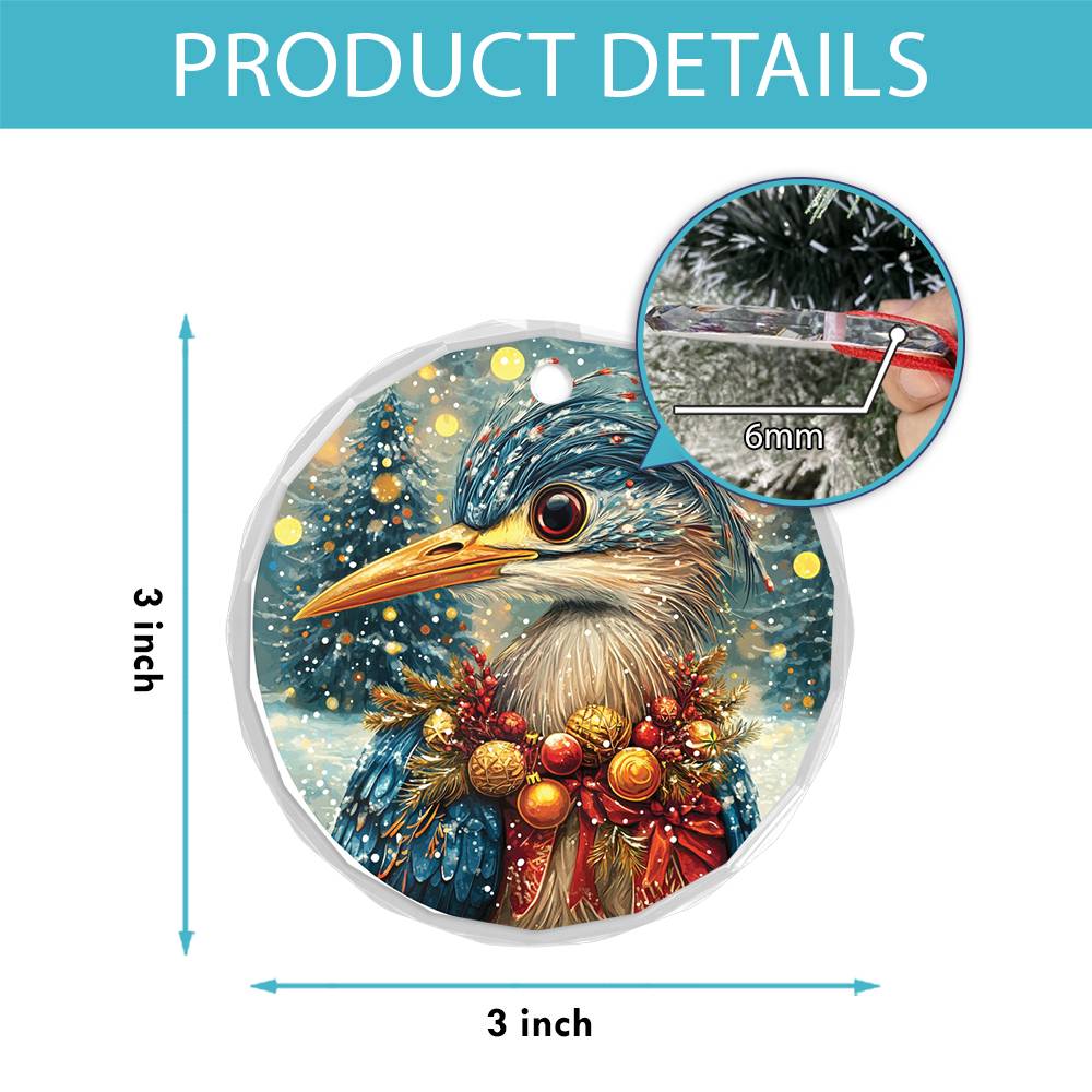 Beautiful Heron Christmas Night Design 4 Glass Ornament