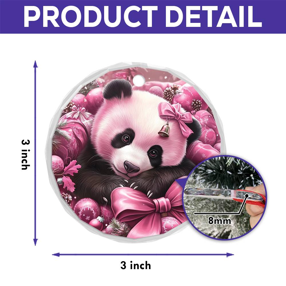 Panda Pink Christmas Design 2 Glass Ornament