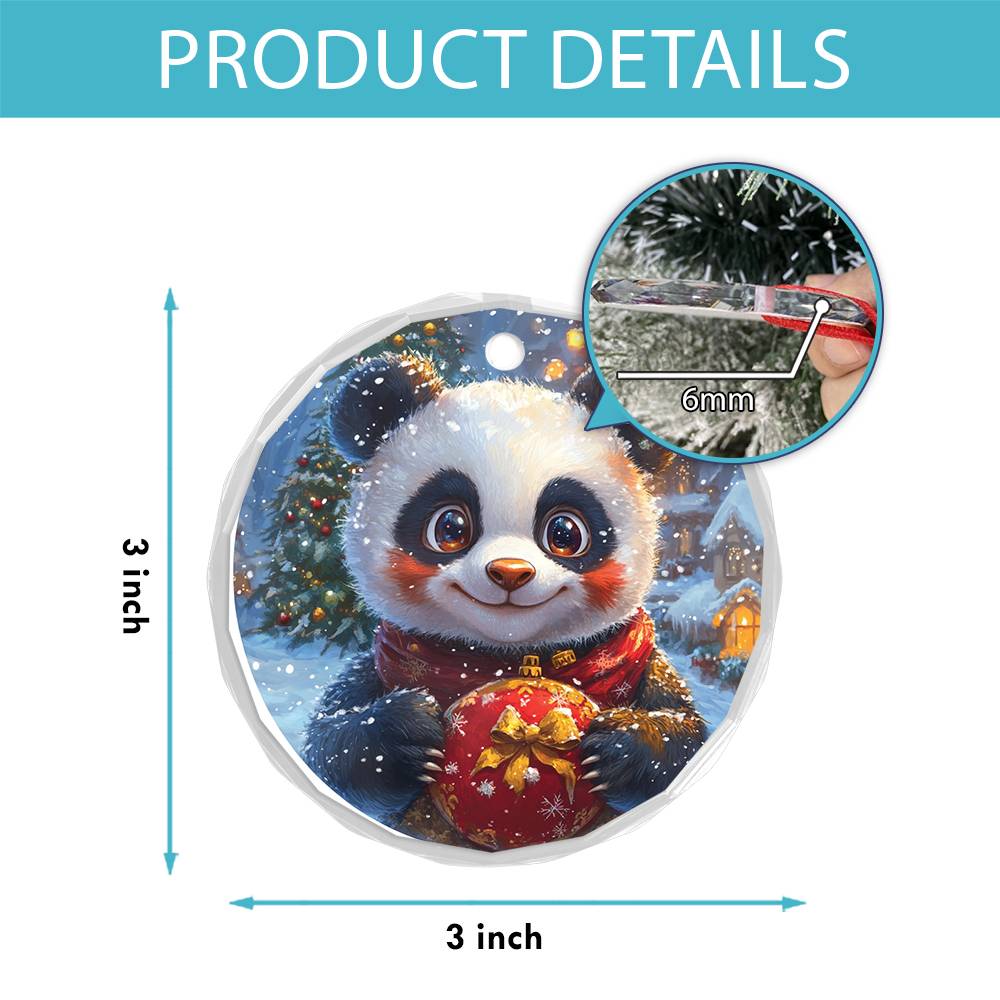 Beautiful Angus Panda Christmas Night Design 3 Glass Ornament