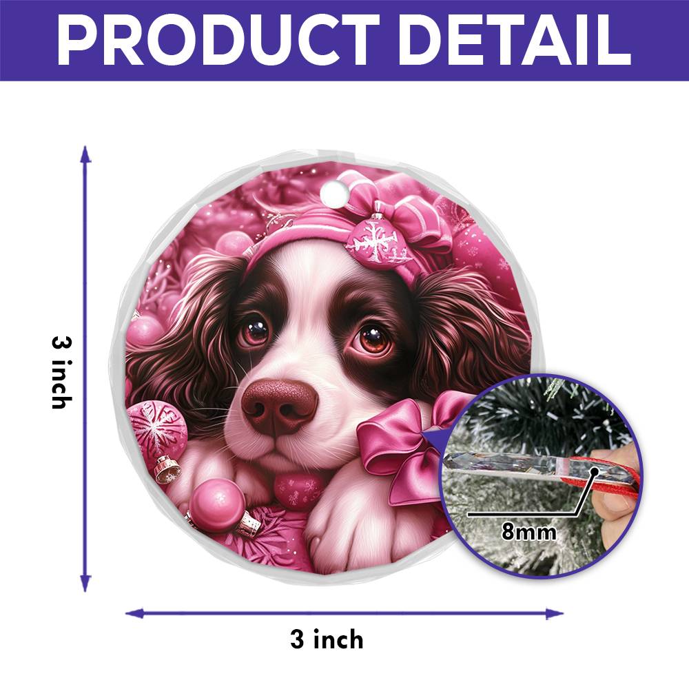 English Springer Spaniel Dog Pink Christmas Design 1 Glass Ornament
