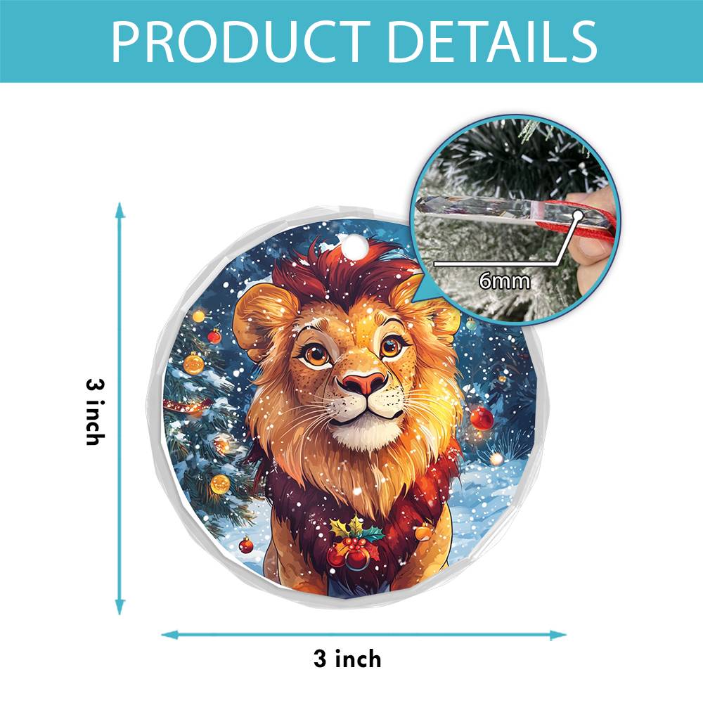 Beautiful Lion Christmas Night Design 4 Glass Ornament