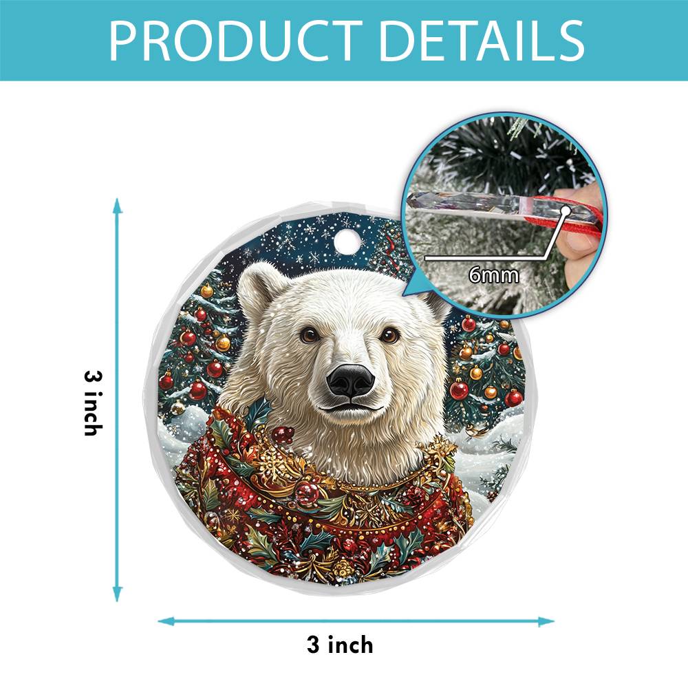 Beautiful Angus Polar Bear Christmas Night Design 3 Glass Ornament