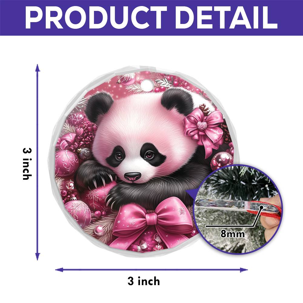 Panda Pink Christmas Design 1 Glass Ornament