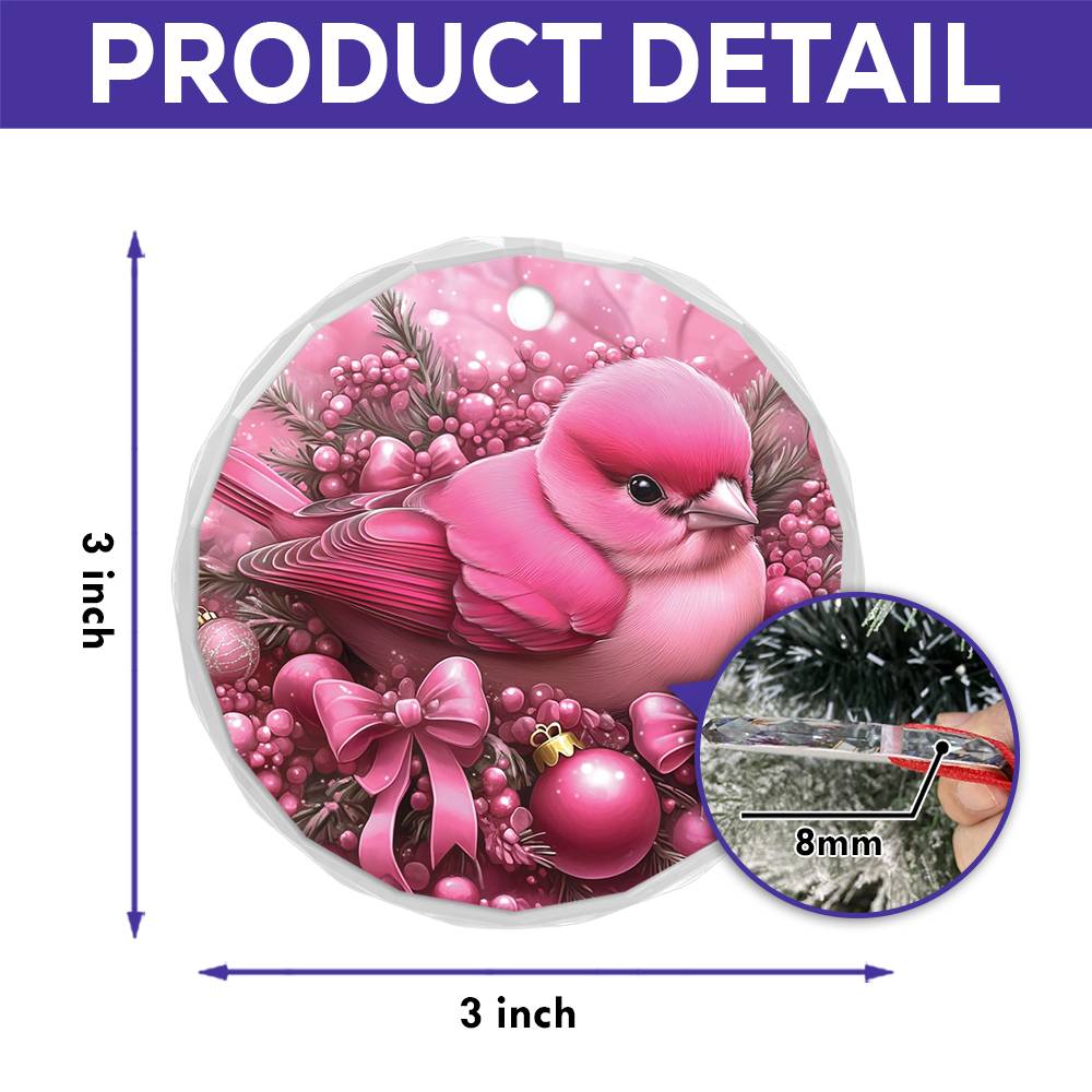 Finch Pink Christmas Design 1 Glass Ornament