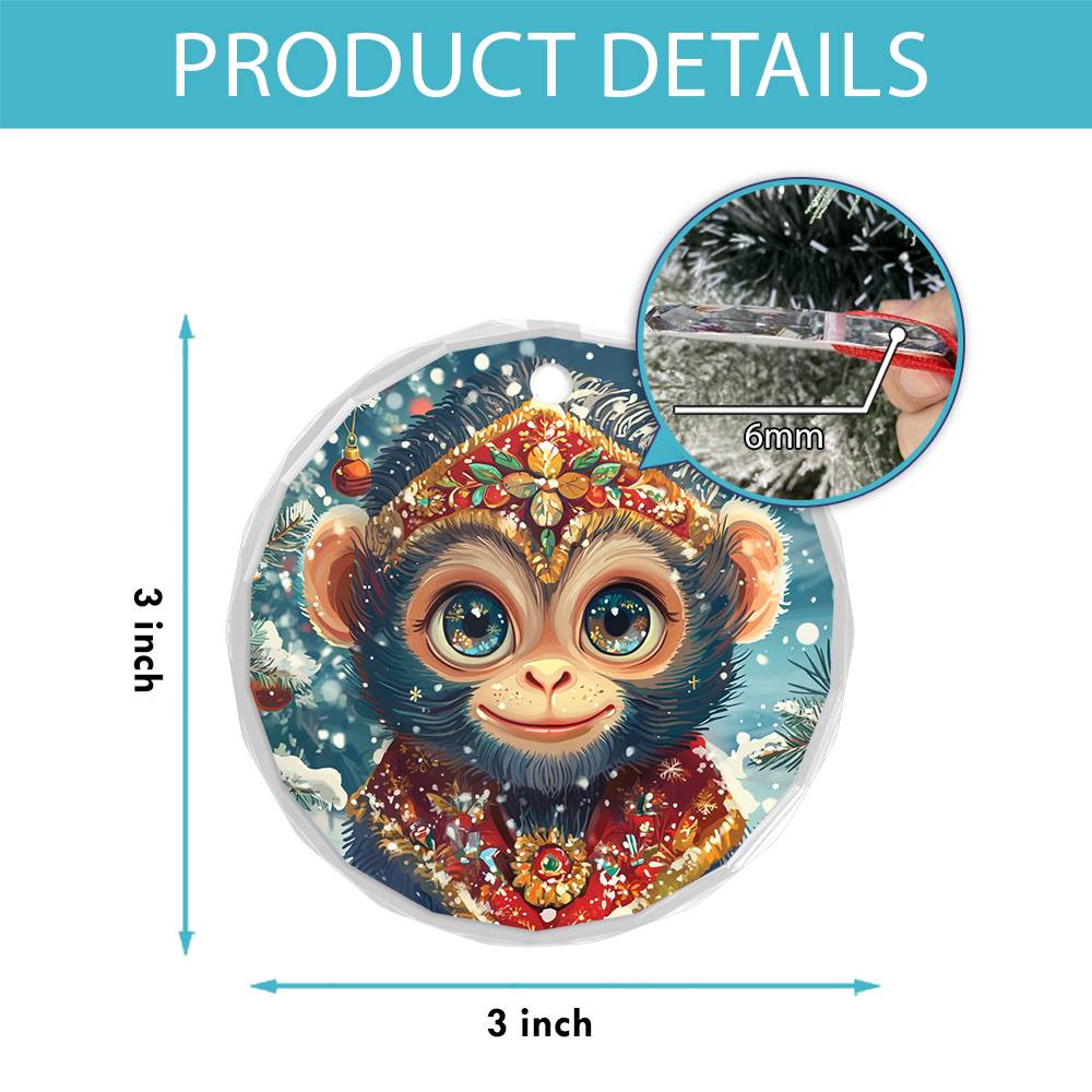 Beautiful Angus Monkey Christmas Night Design 2 Glass Ornament