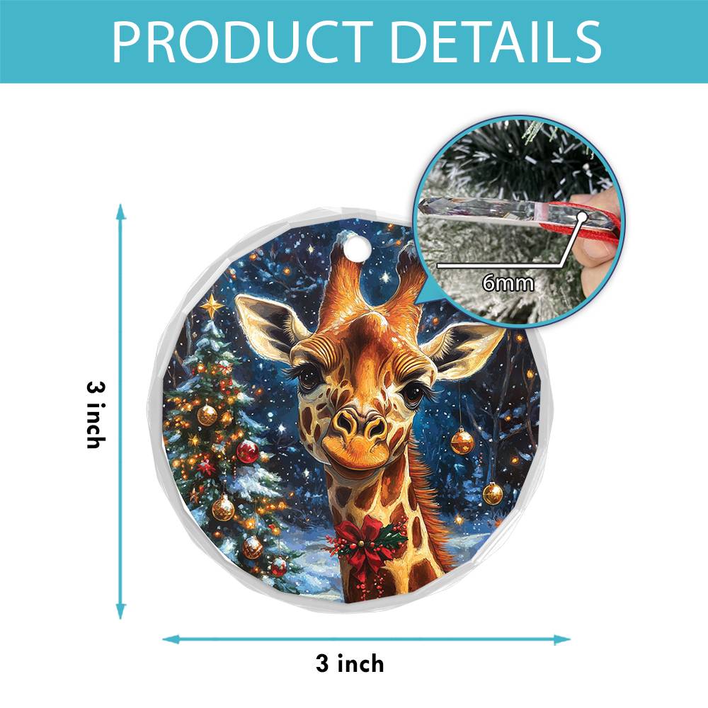 Beautiful Giraffe Christmas Night Design 4 Glass Ornament