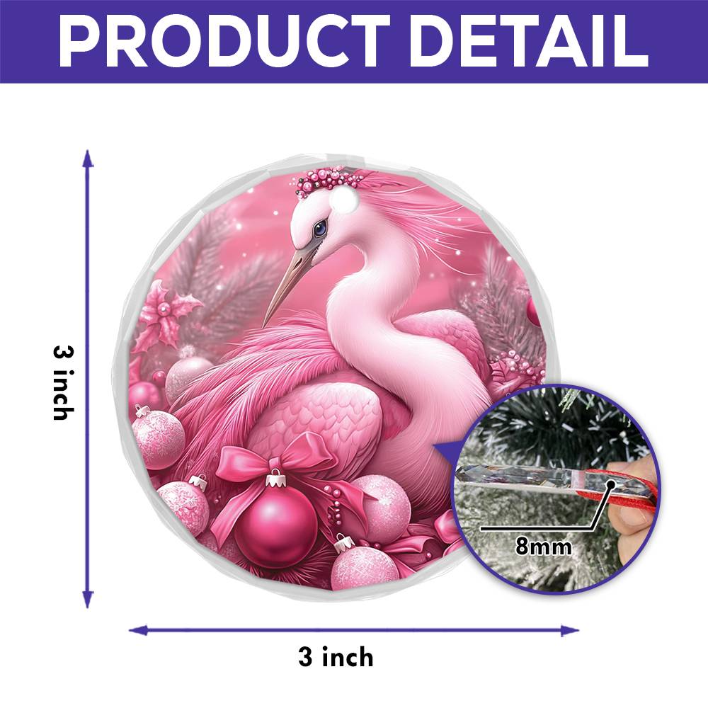 Heron Pink Christmas Design 4 Glass Ornament
