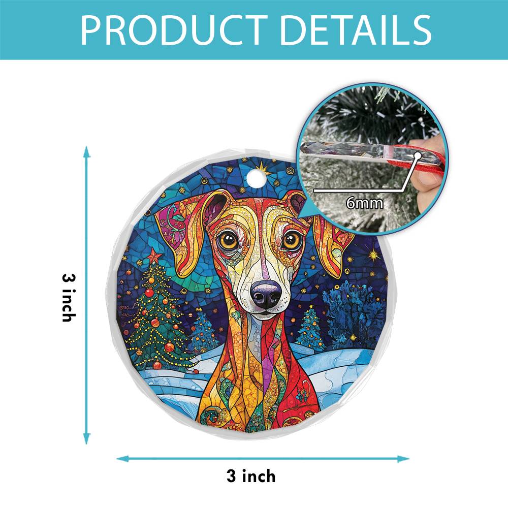 Beautiful Whippet Dog Christmas Night Design 2 Glass Ornament