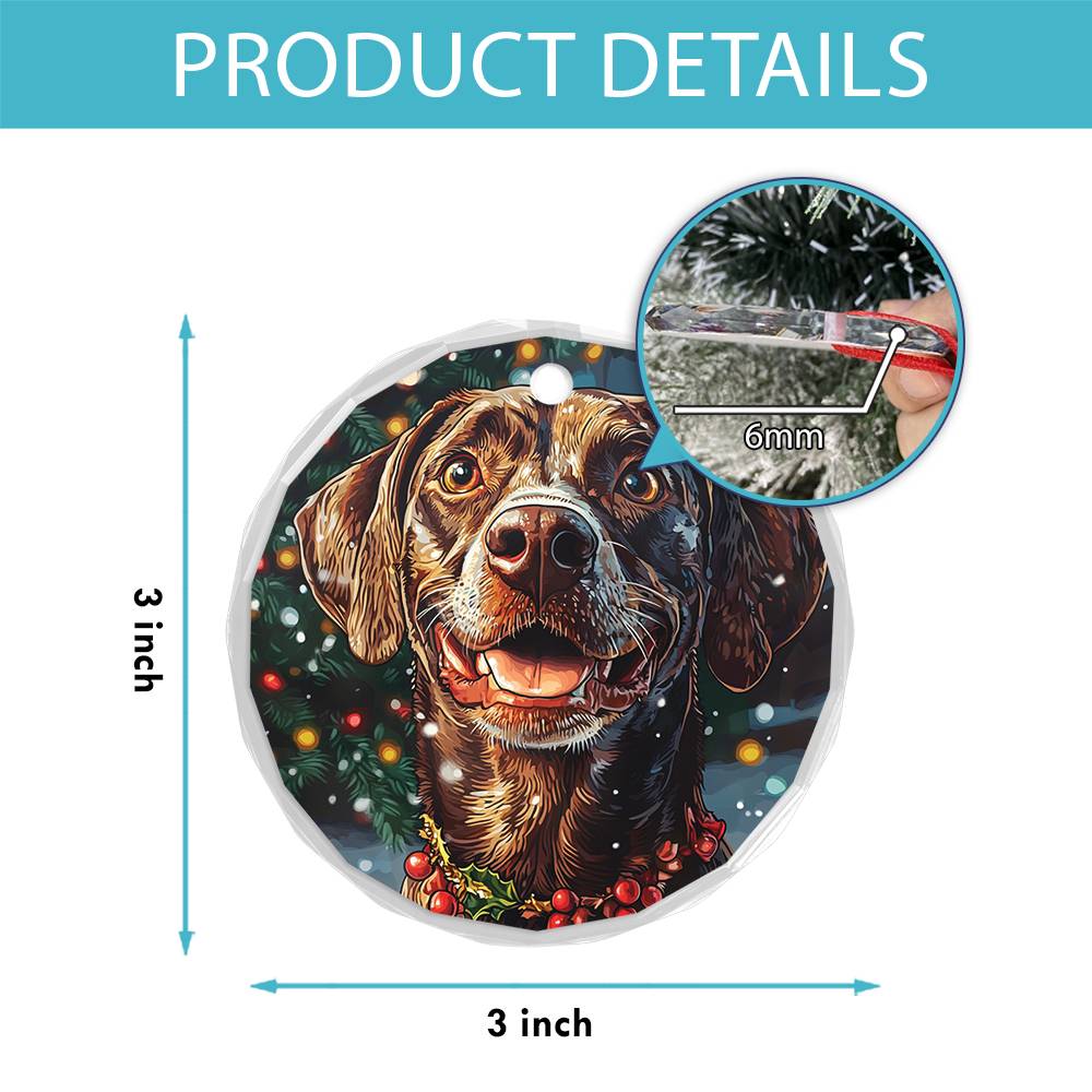 Beautiful Angus German Shorthaired Pointer Dog Christmas Night Design 4 Glass Ornament