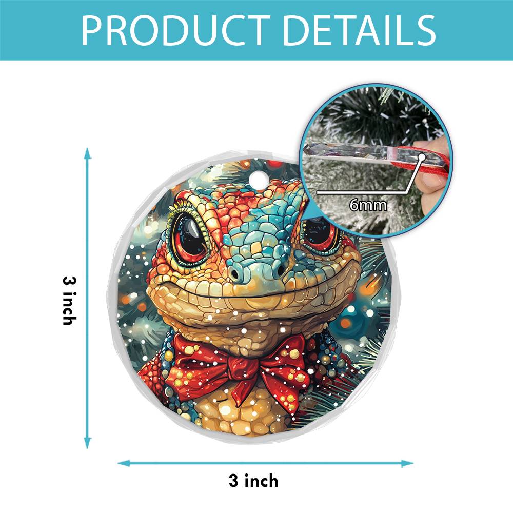 Beautiful Angus Lizard Christmas Night Design 2 Glass Ornament