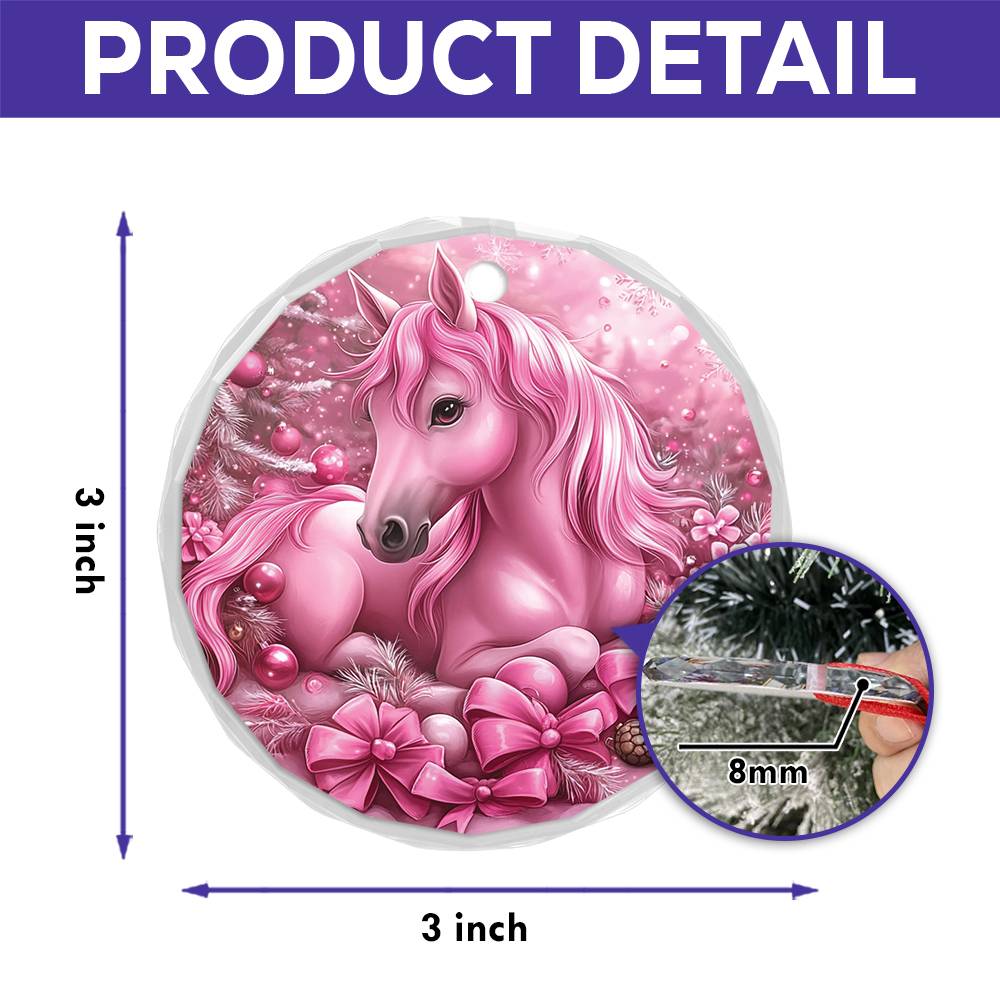 Horse Pink Christmas Design 2 Glass Ornament