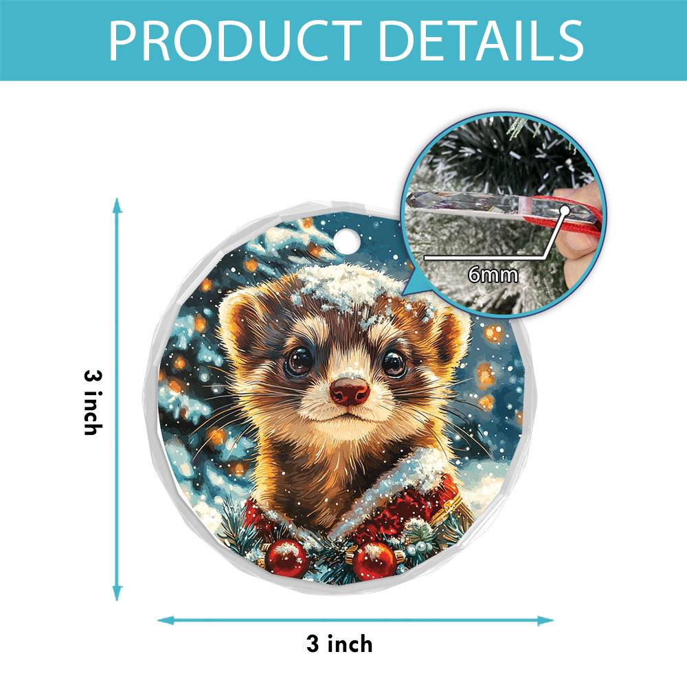 Beautiful Ferret Christmas Night Design 1 Glass Ornament