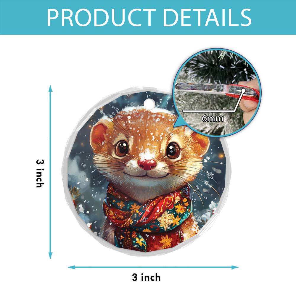 Beautiful Angus Weasel Christmas Night Design 2 Glass Ornament