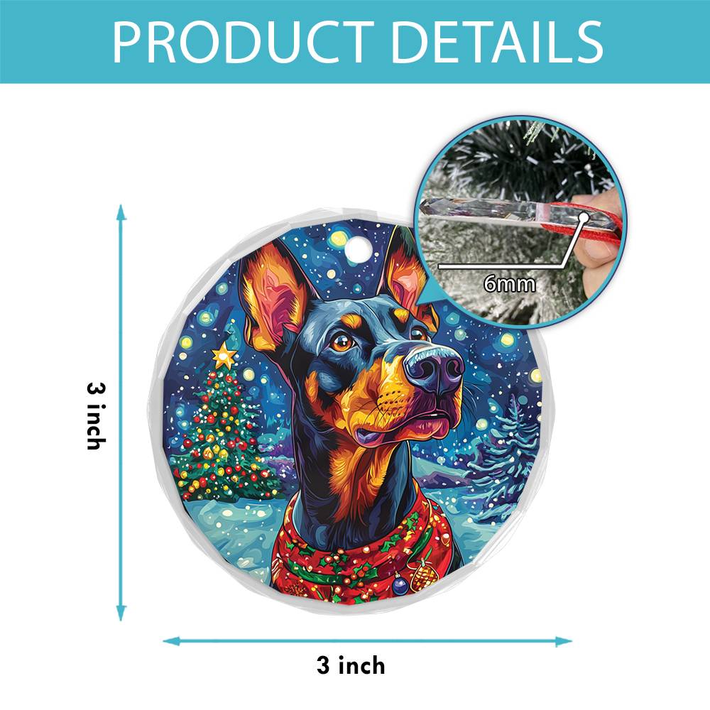 Beautiful Angus Doberman Pinscher Dog Christmas Night Design 1 Glass Ornament