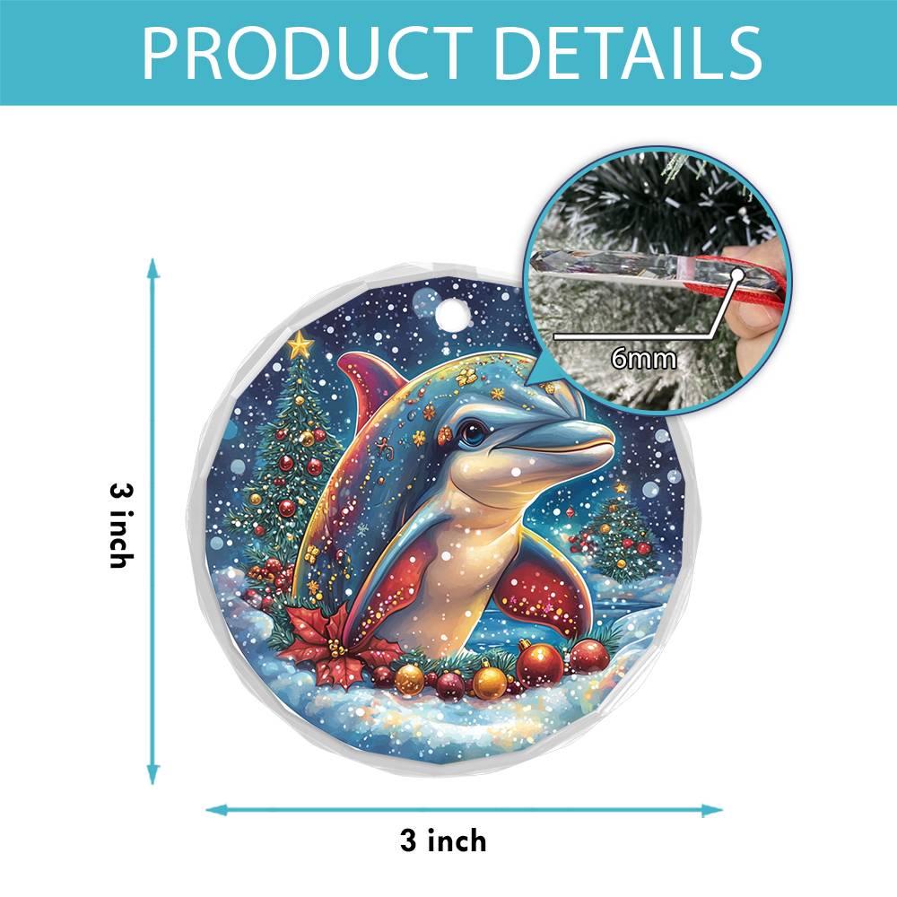 Beautiful Angus Dolphin Christmas Night Design 2 Glass Ornament