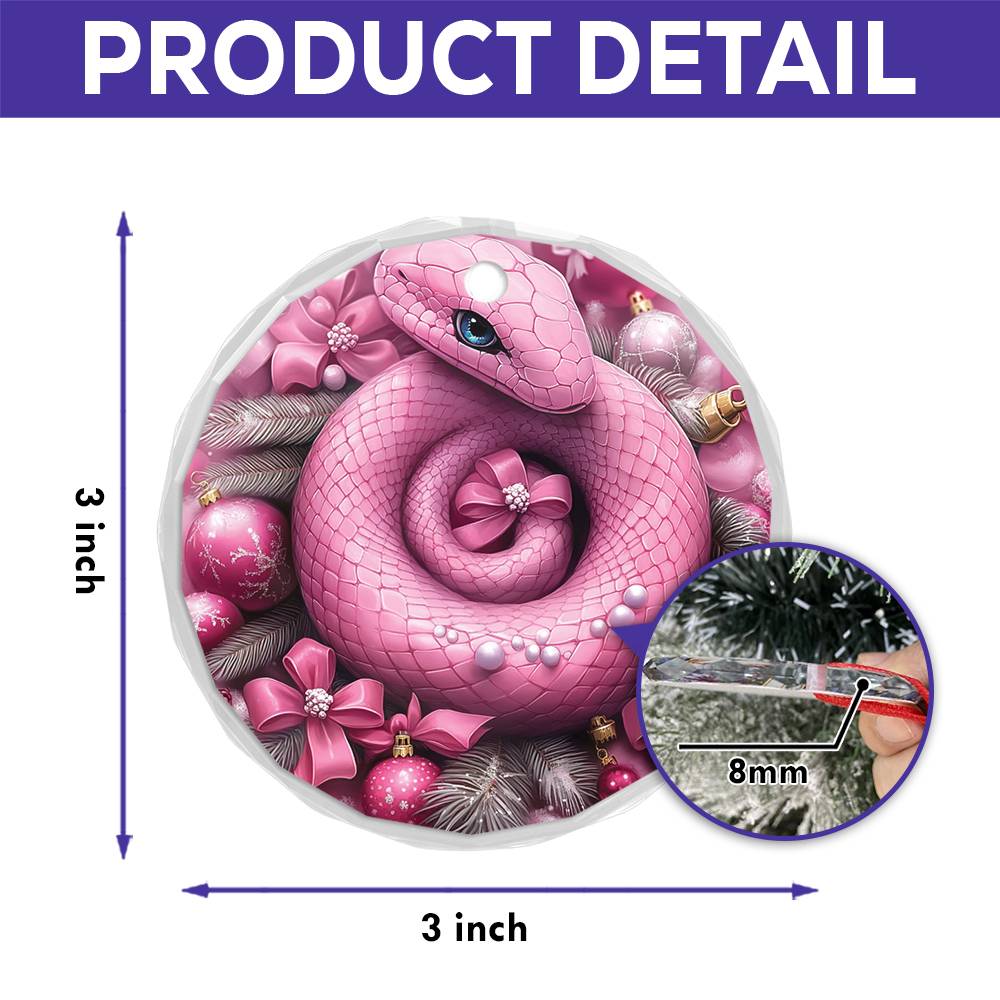 Snake Pink Christmas Design 3 Glass Ornament