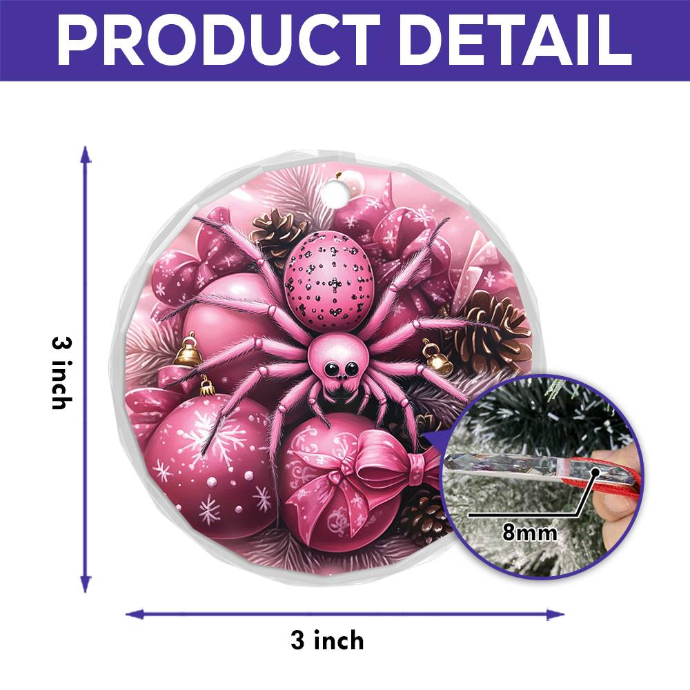 Spider Pink Christmas Design 2 Glass Ornament