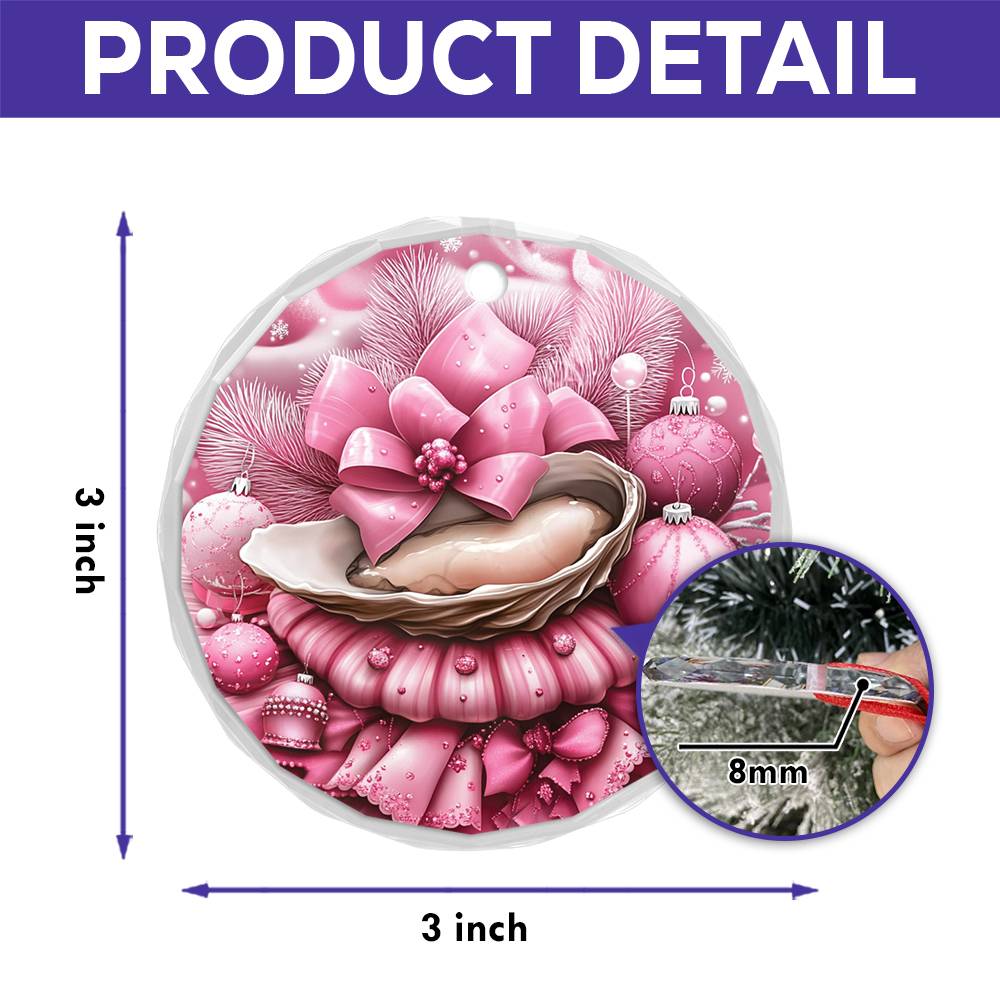 Oysters Pink Christmas Design 2 Glass Ornament