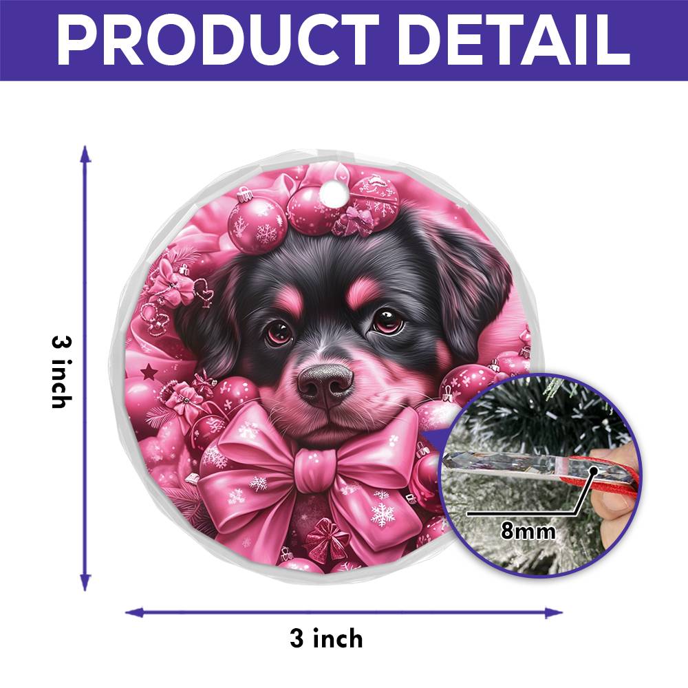 Christmas Rottweiler Dog Pink Christmas Design 1 Glass Ornament
