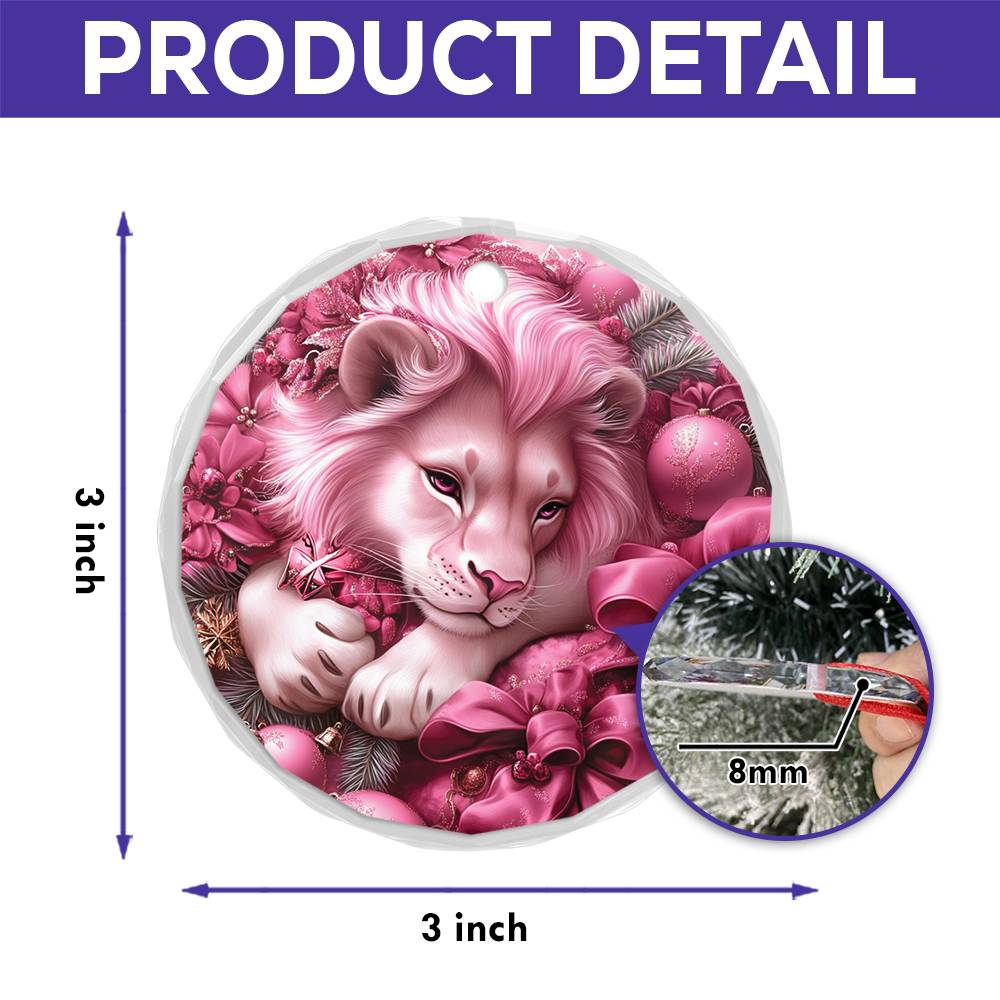 Lion Pink Christmas Design 4 Glass Ornament