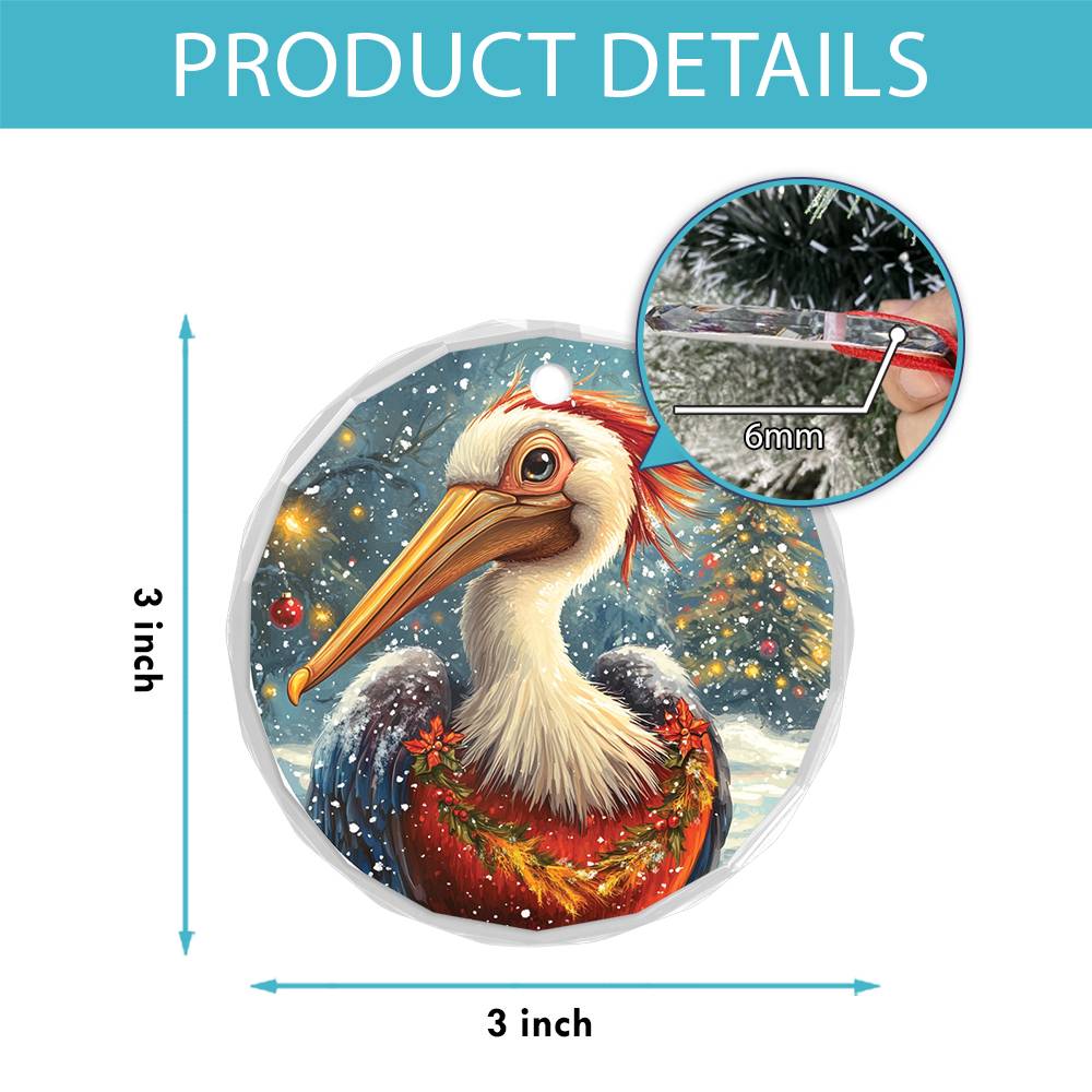 Beautiful Pelican Christmas Night Design 2 Glass Ornament
