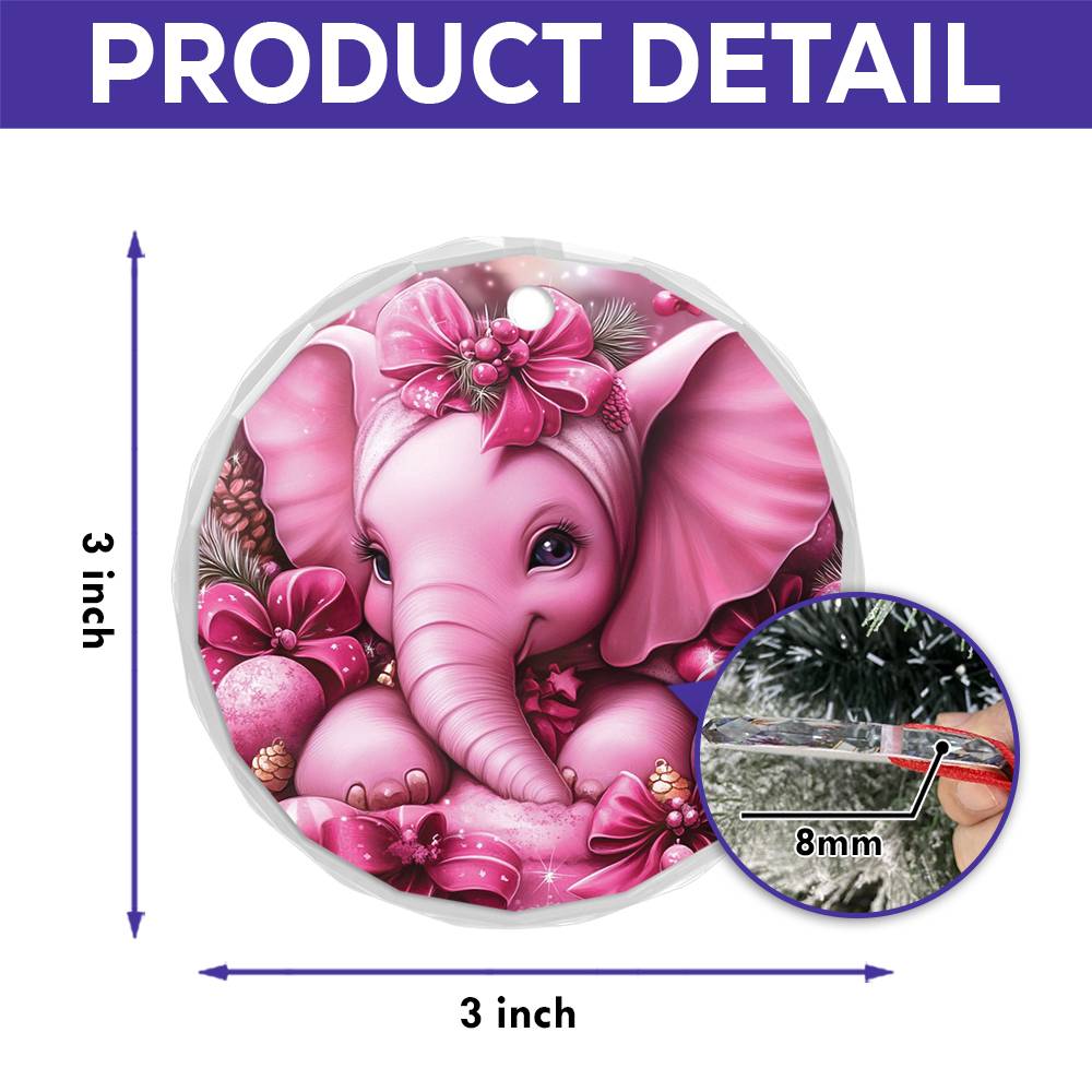 Elephant Pink Christmas Design 4 Glass Ornament