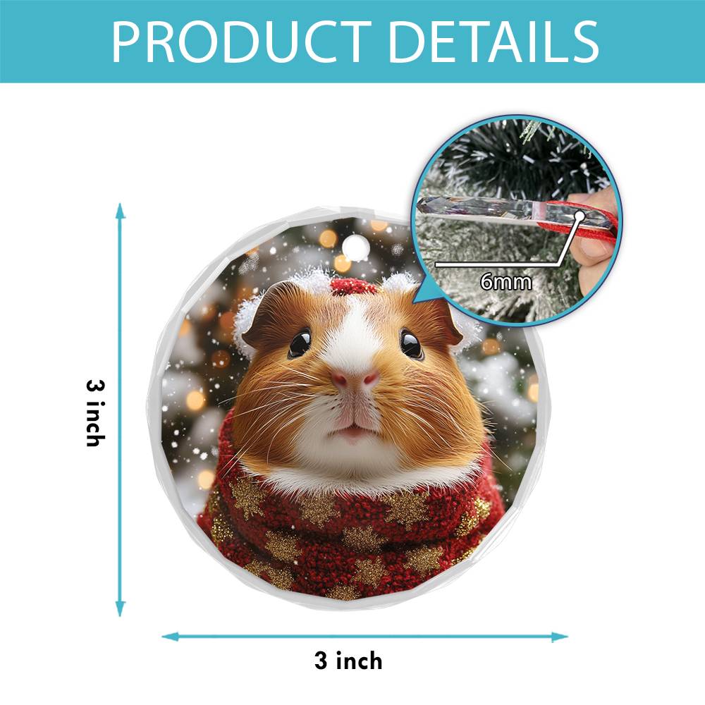 Beautiful Guinea Pig Christmas Night Design 3 Glass Ornament