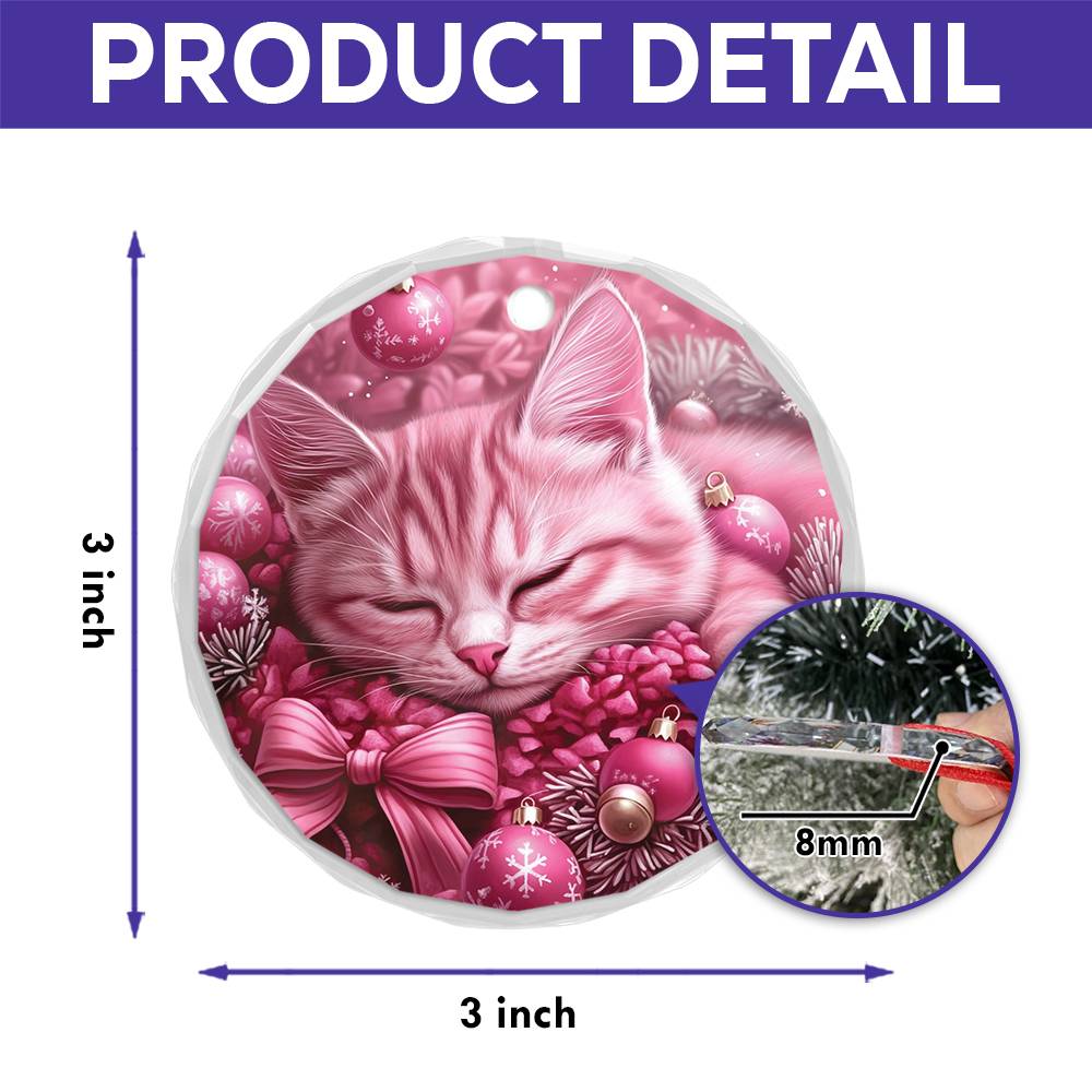 American Shorthair Pink Christmas Design 1 Glass Ornament
