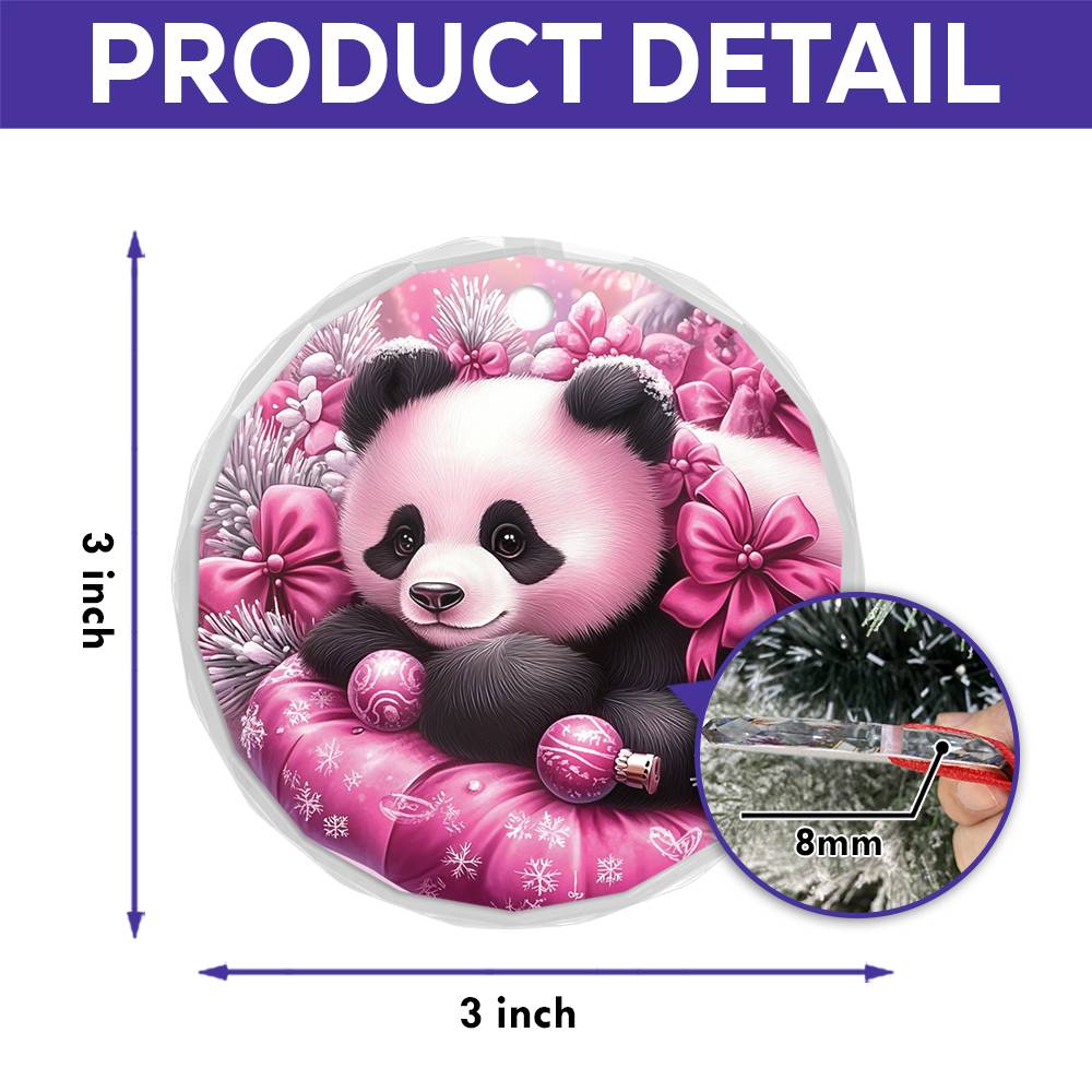 Panda Pink Christmas Design 4 Glass Ornament