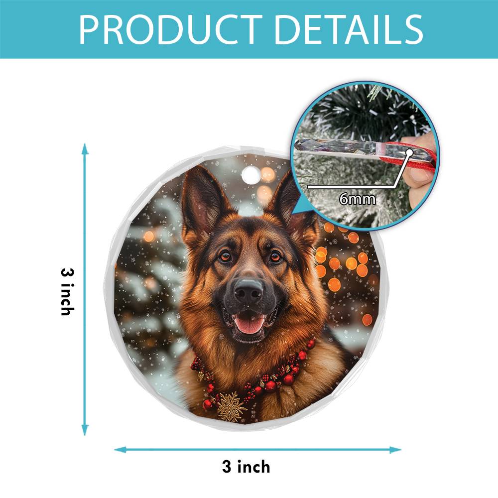Beautiful German Shepherd Dog Christmas Night Design 2 Glass Ornament