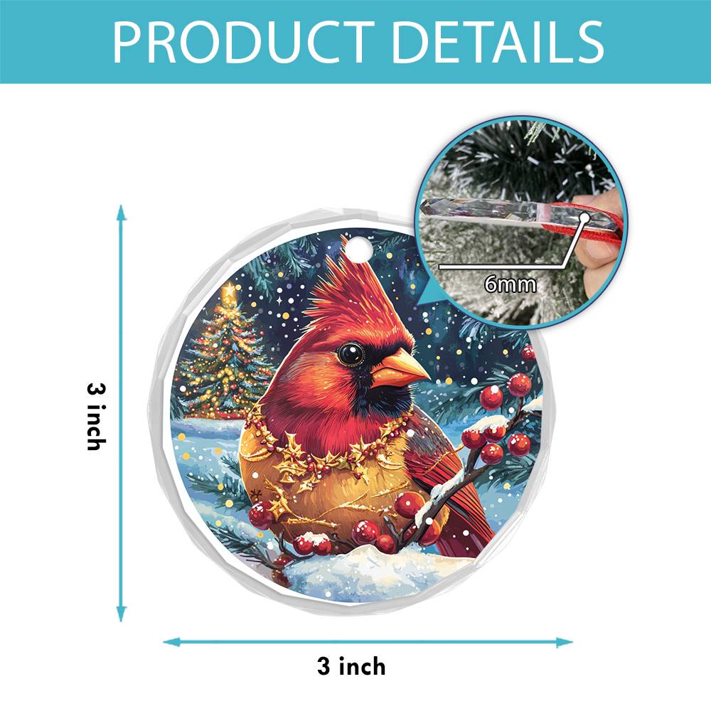 Beautiful Cardinal Christmas Night Design 4 Glass Ornament