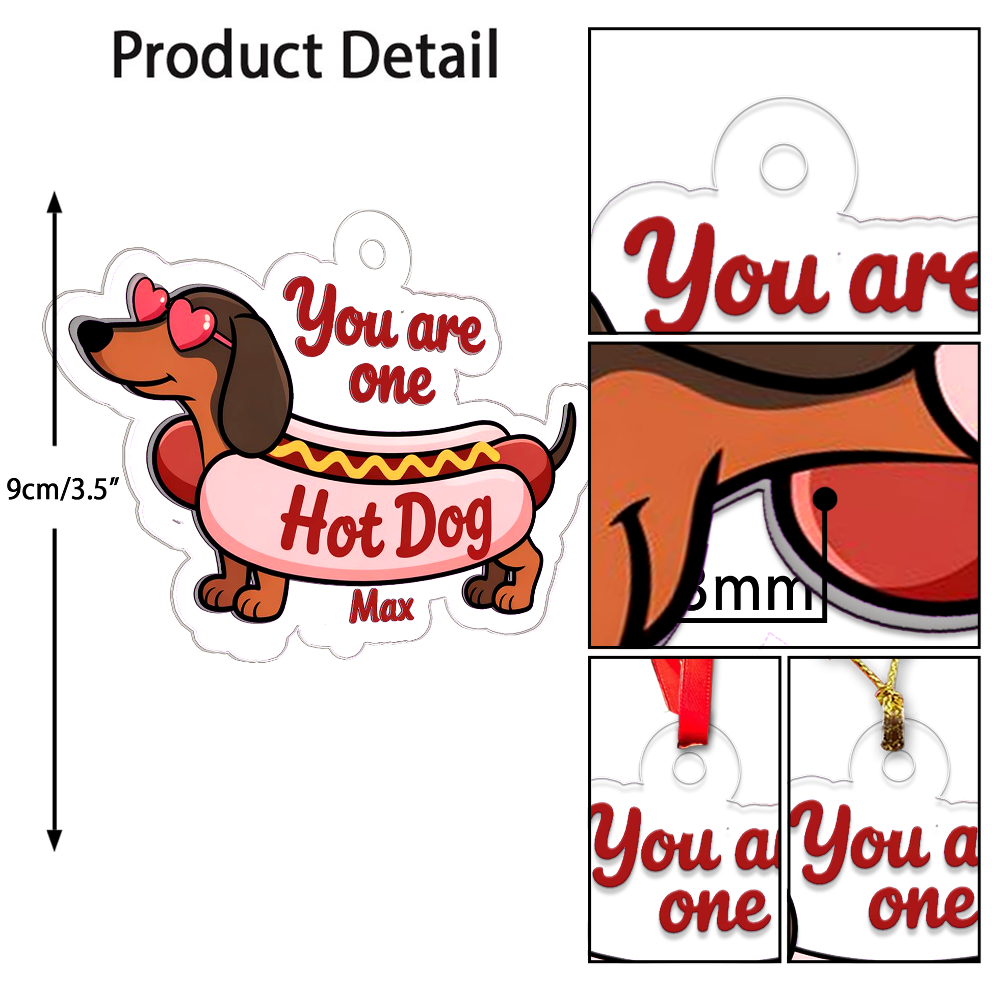 Personalized Funny Dachshund Hot Dog Ornament, Funny Hot Dog Gifts Ornament, Decoration for Dog Lovers, Ornament for Foodies