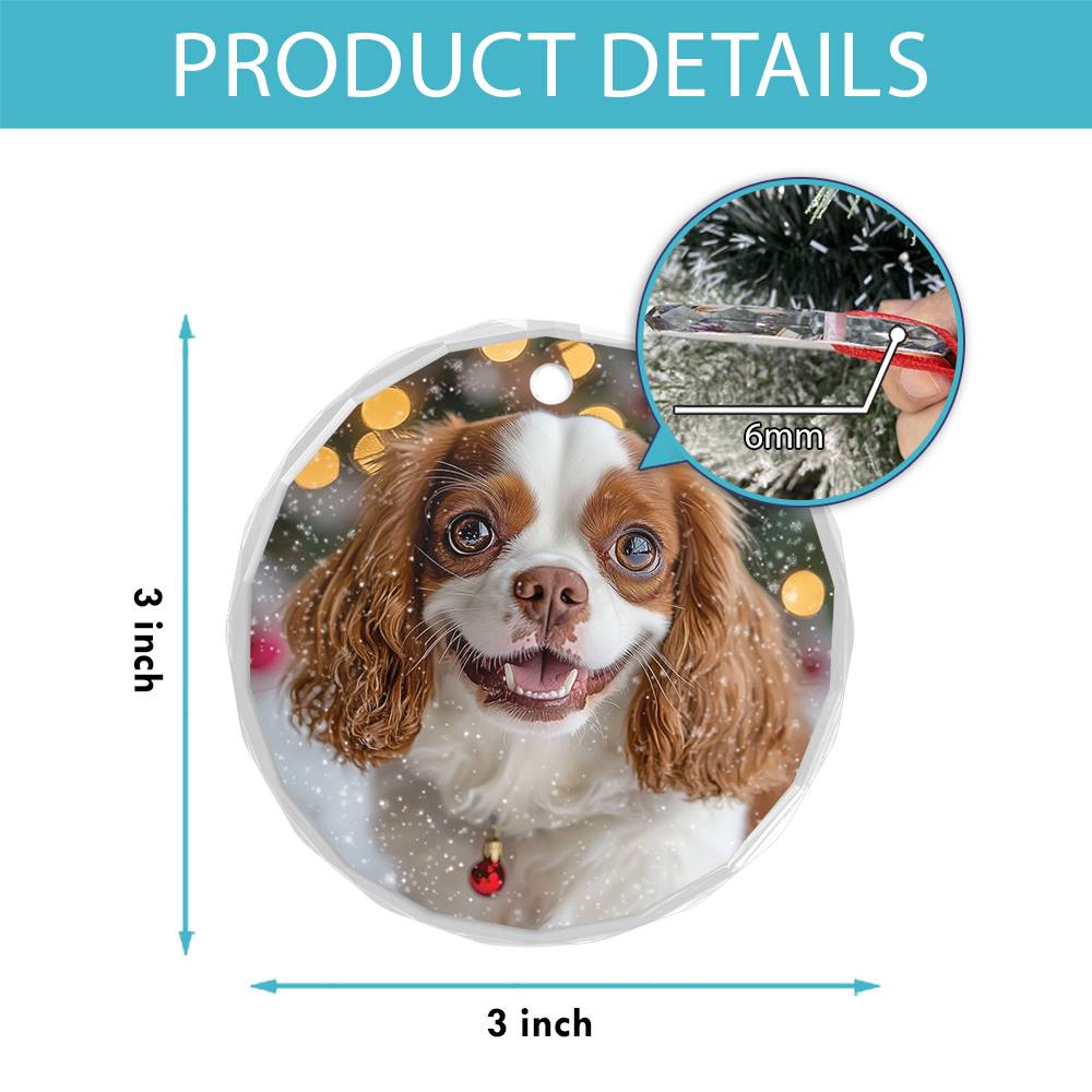 Beautiful Angus Cavalier King Charles Spaniel Dog Christmas Night Design 2 Glass Ornament