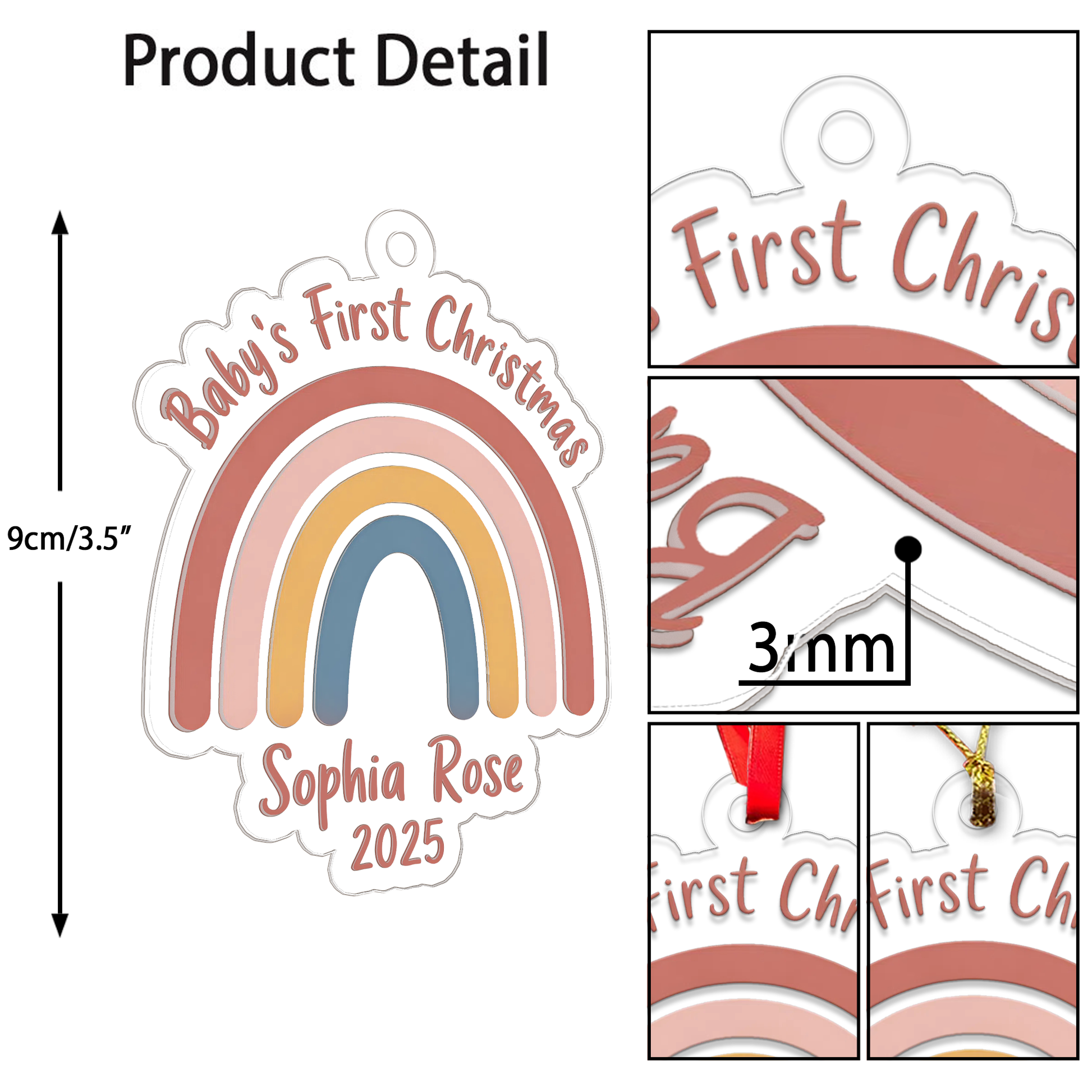 Personalized Rainbow Baby's First Christmas Ornament, Christmas Decor, Baby Coming Next Year Ornament, New Baby Arriving 2025