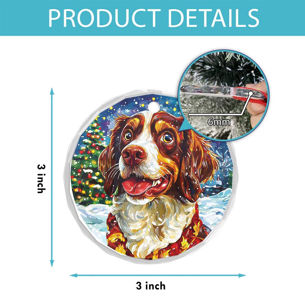 Beautiful English Springer Spaniel Dog Christmas Night Design 2 Glass Ornament