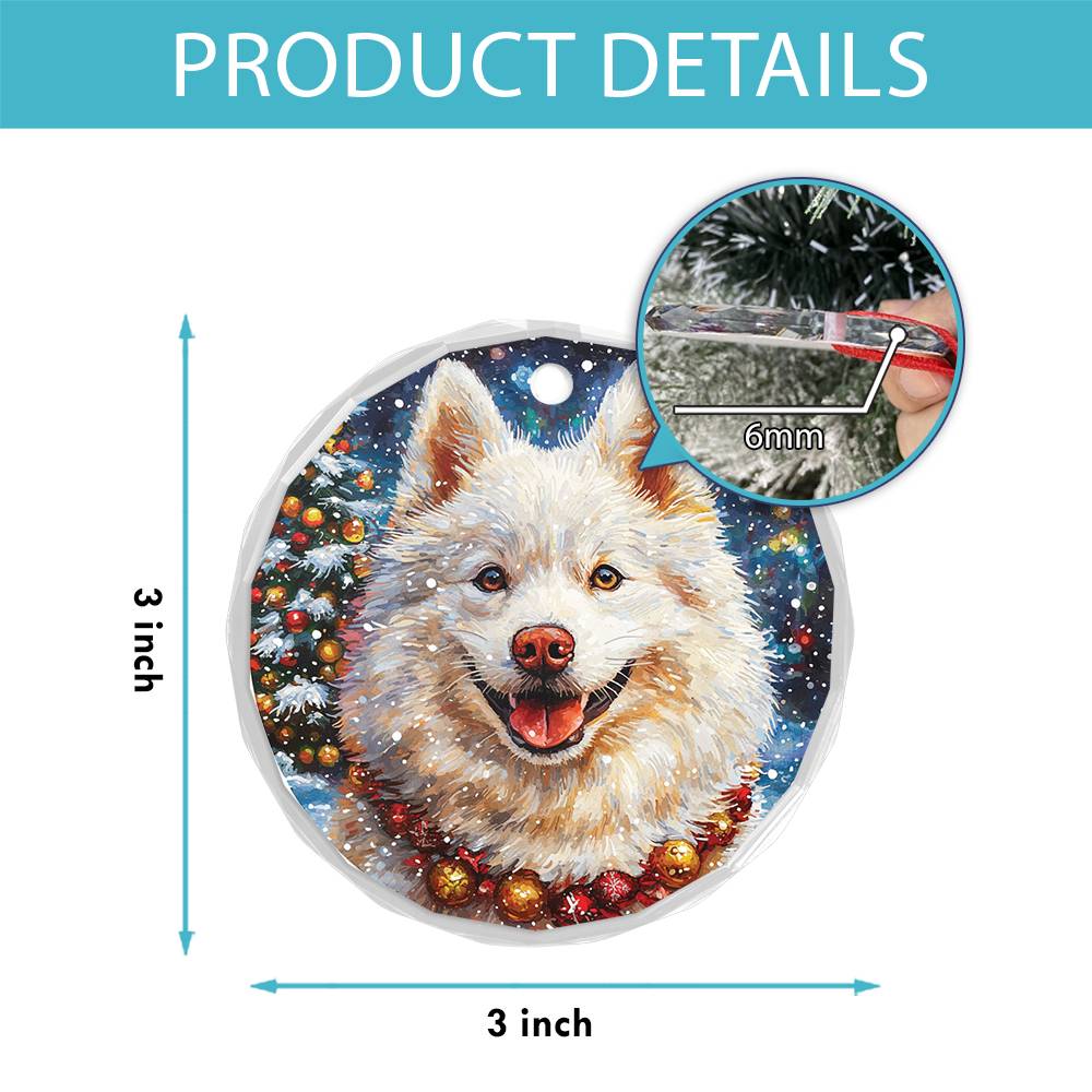 Beautiful Samoyed Dog Christmas Night Design 4 Glass Ornament