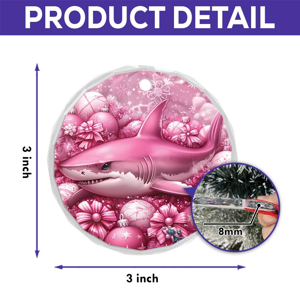 Shark Pink Christmas Design 2 Glass Ornament
