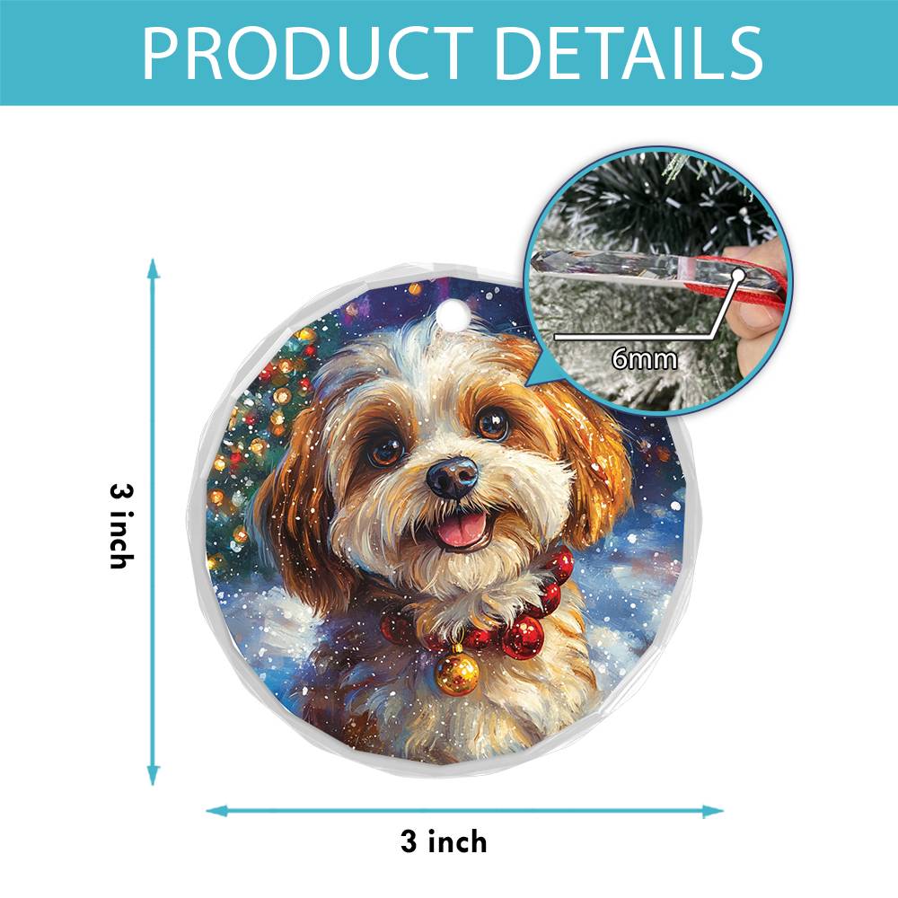 Beautiful Havanese Dog Christmas Night Design 3 Glass Ornament