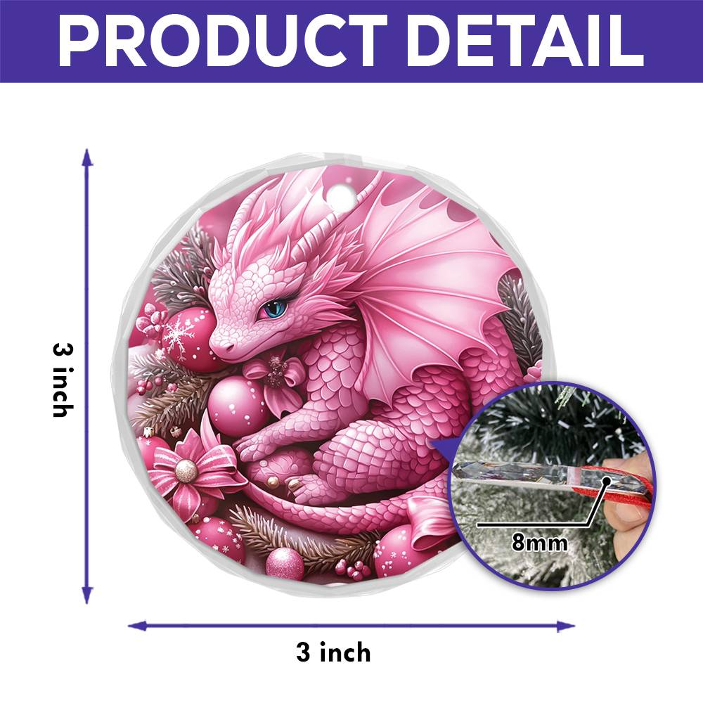 Dragon Pink Christmas Design 3 Glass Ornament