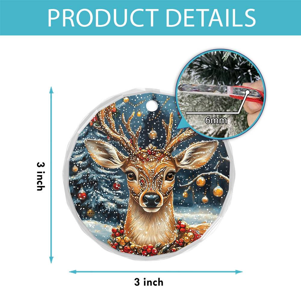 Beautiful Angus Deer Christmas Night Design 2 Glass Ornament